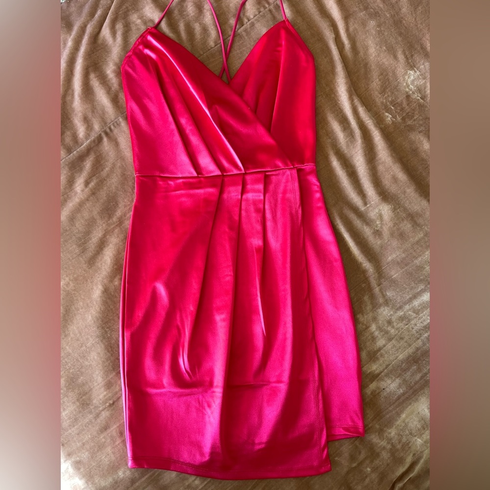 Zara - BARBIE PINK Satin Cross Front Mini Dress - XS